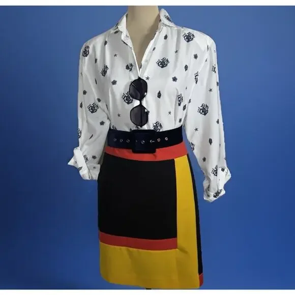 Retro Mod Colorblock Mini Skirt | Y2k Office | Secretary Chic | 60s Vibe Preppy - Picture 9 of 9